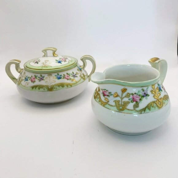 Antique Nippon Hand Painted Porcelain Creamer & Sugar Set - Picture 1 of 9